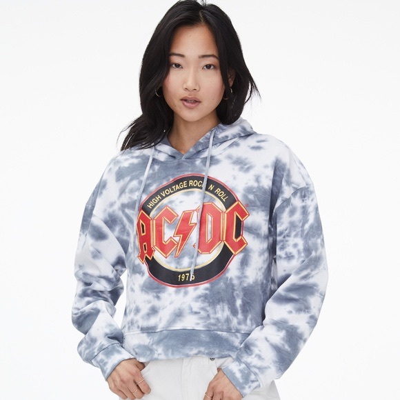 AC/DC Bleach Wash Tie Dye Pullover Band Hoodie - Picture 2 of 4